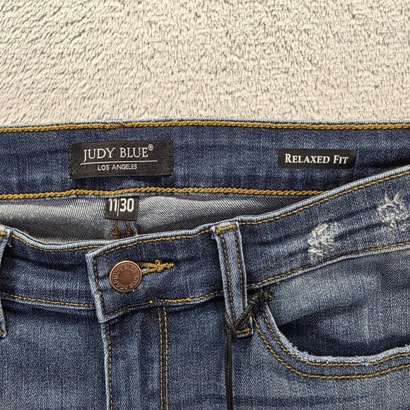 Judy Blue Jeans Womens 11/30 Blue Denim Relaxed Fit Distressed Stretch JB8271DK - Picture 5 of 11